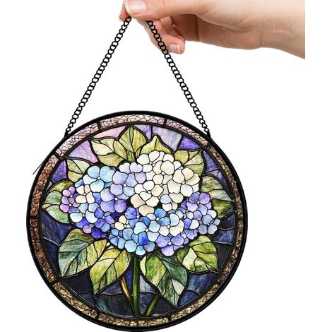 30 cmDécoration attrape-soleil oiseau fleurs en vitrail, panneau jardin suspendu, cadeau anniversaire (1/5)