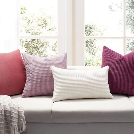 Lot de 2 Housse de coussin, Velours côtelé, 45x45 cm, Rose, Décoration salon (1/5)