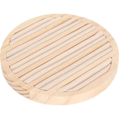 Porte-bijoux rond en bois 6 compartiments pour bagues et boucles d'oreilles, empilable, présentoir élégant, organisateur avec intérieur en daim beige (1/5)
