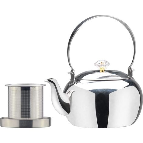 Théière inox 800 ml épaisse 18/8 alimentaire infuseur trou fin démontable multi-foyers intégrée robuste (1/5)