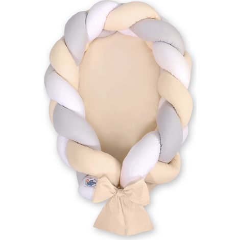 Coccolone intrecciato 2 in 1 per neonati: bianco, grigio e beige (1/2)