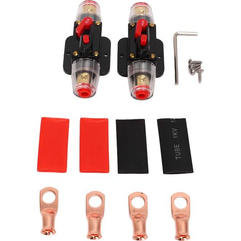 Disjoncteur automobile 12-24V avec bouton reset manuel, support fusible, cosses batterie, gaines thermorétractables, pour auto bateau audio 40A, lot 2pcs (1/5)