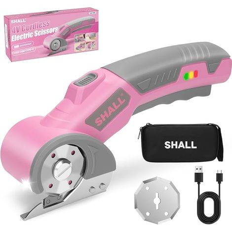 Ciseaux électriques sans fil 4 V，Ciseaux Couture Tissu, éclairage LED et lame de rechange – Cutter rotatif rechargeable pour tissus, cuir, moquette, carton et plastique (1/5)