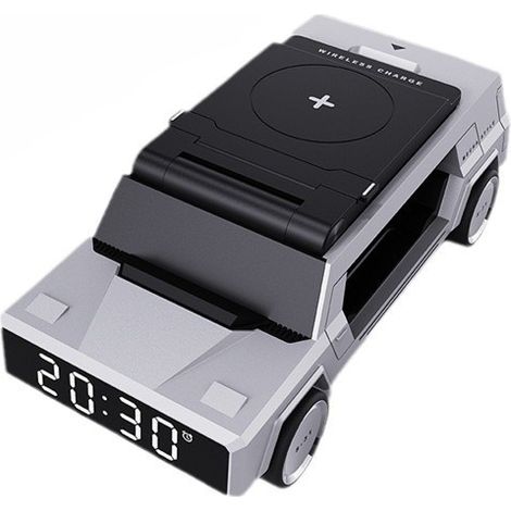 Horloge multifonctionnelle Coque en alliage de zinc pour voiture créative Support de bureau 20 W cool et avancé Charge rapide sans fil (argent) (1/5)