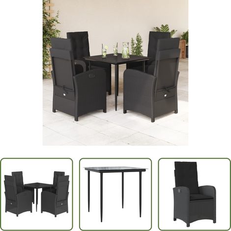 vidaXL Gartenessgruppe - 5-tlg. Garten-Essgruppe mit Kissen Schwarz Poly Rattan (1/5)