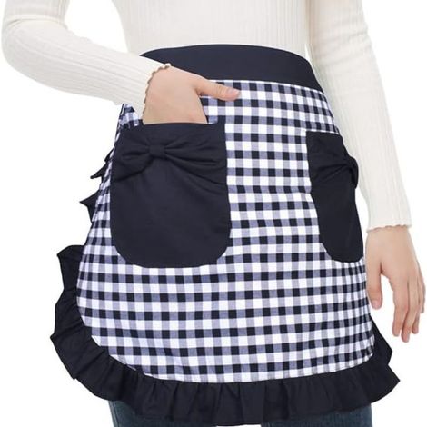 Tablier à poches et ceinture élastique, tablier tendance pour la cuisine, les restaurants et les cafés, convenant aux filles et aux femmes (1/5)