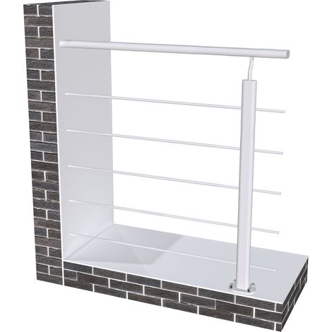 Garde-corps aluminium argenté mat 1m, avec 5 traverses et 1 main courante, pose à plat contre le mur, en kit complet (1/5)