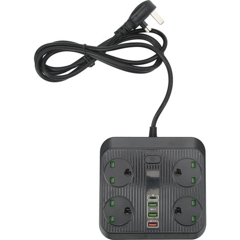 Multiprise rallonge 40W charge rapide USB intelligent noir grande prise UK 110-250V (1/5)