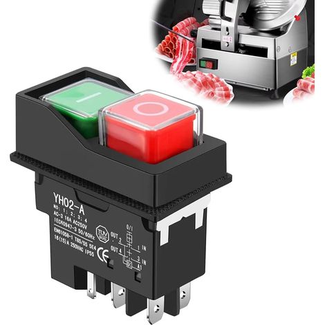Interrupteur KJD17 250V 16A, Commutateur de Machine à 5 Broches, Interrupteur à Bouton, Interrupteur électromagnétique pour Machines d'atelier (1/5)
