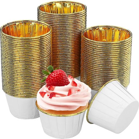 200 Pièce Moules à Muffins en Papier,Blanc et Or Moules à muffins Sulfurisé,Feuille d'Aluminium Caissette Muffin Gâteau,Cupcake Liners Moule,Pour Muffins, Dessert,Pâtisseries (1/4)