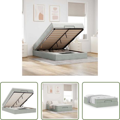 Sommier hydraulique - Cadre de lit ottoman et matelas gris clair 140x190 velours (1/5)
