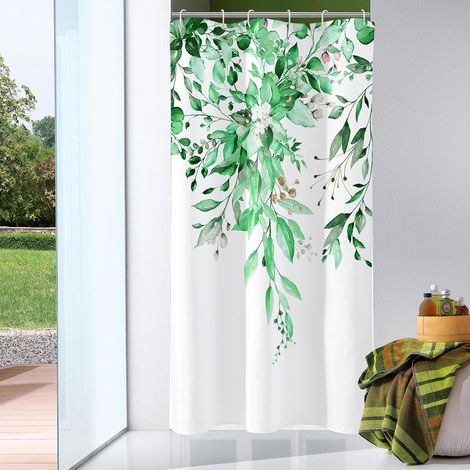 Rideau de douche étroit vert émeraude à motifs floraux, 91 x 180 cm, pour salle de bain. (1/5)
