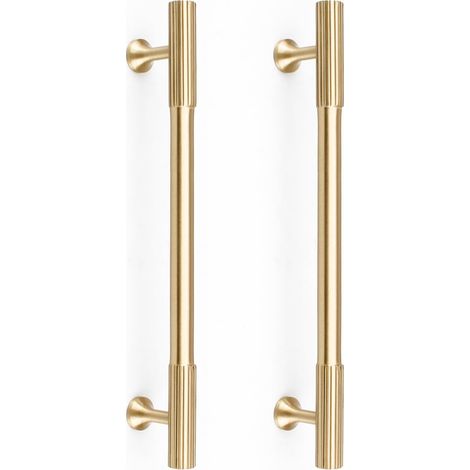 Lot de 2 poignées d'armoire en laiton massif doré, centres de trous de 160 mm, pour placard de cuisine, commode, salle de bain, poignées d'armoire en laiton brossé (1/4)