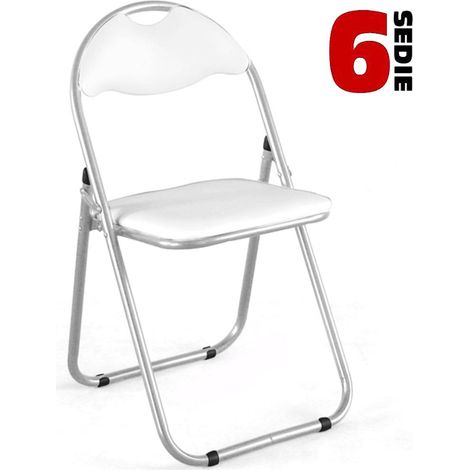 Set 6 Pezzi Sedie Imbottite Pieghevoli Colore Sedia Bianco Struttura Silver