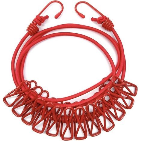 Set mit 1 ausziehbarer, tragbarer Wäscheleine mit Kleiderbügel, geeignet für den Innen- und Außenbereich – rot (1/4)