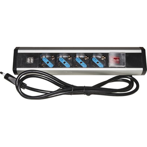 Link Multipresa da Tavolo 4 Prese Universali con 2 Porte Usb e Interruttore con Coperchio di Protezione Cavo 1,80mt Spina Tripolare Italiana 16A
