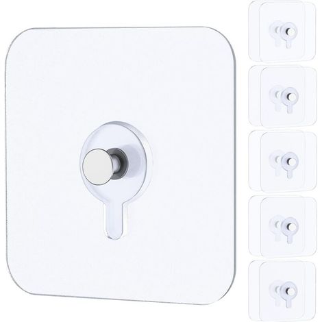 Crochet Adhésif Sans Percer - Charge Max 18 Kg - Pour Surfaces Lisses Carrelage Verre Bois Métal - 30 Pièces (1/4)