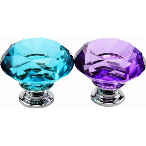 Poignée de meuble en cristal à motif diamant violet, bouton de porte et de tiroir pour placard et commode, diamètre 30 mm (1/5)