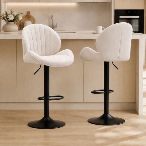 Lot 2 tabourets bar coquillage dossier réglable repose-pieds acier beige confort (1/5)