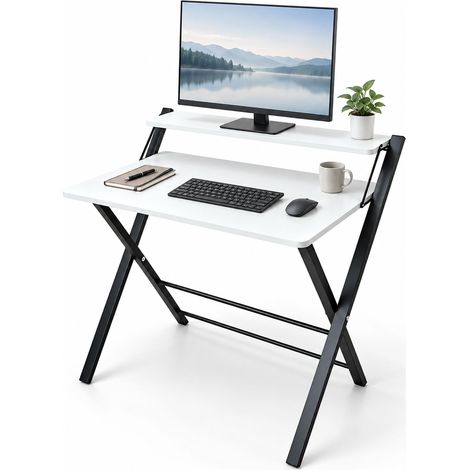 Relaxdays Schreibtisch, Monitoraufsatz, klappbar, HxBxT: 82 x 70 x 56 cm, MDF, Metall, Computertisch, schwarz/weiß (1/5)