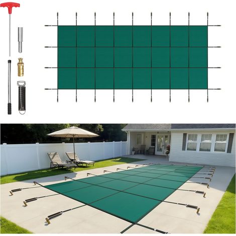 Couverture de sécurité pour Piscine 4,9 x 12,2 m, Couverture de Piscine enterrée adaptée au matériau PP, Couverture de sécurité rectangulaire pour Piscine enterrée Verte (1/5)