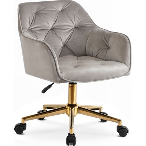 Fauteuil pivotant pour jeunes Konor gris avec pieds en velours doré, style glamour moderne (1/5)
