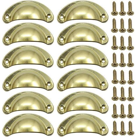 Lot de 12 poignées coquillage vintage pour commode, meuble de cuisine, forme demi-lune, 8,1 cm x 3,5 cm, jaune (1/5)