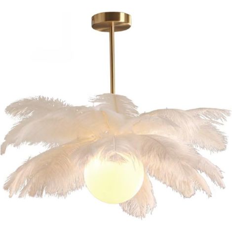 Plafonnier en plumes d'autruche blanches abat-jour en plumes d'autruche pour chambre à coucher, salon (1/5)