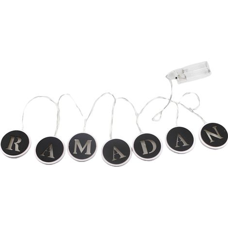 Guirlande lumineuse LED Ramadan, lettres en bois ajourées, décoration intérieure pour l'Aïd Moubarak. (1/5)