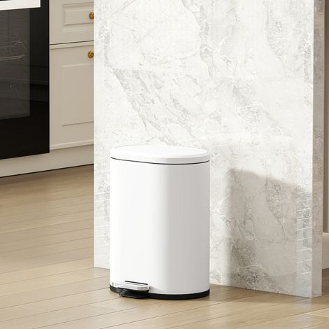 Cubo de basura con pedal de 12 litros con tapa, pedal, cubo interior, cierre suave, 30 x 25,5 x 37,5 cm, blanco (1/5)