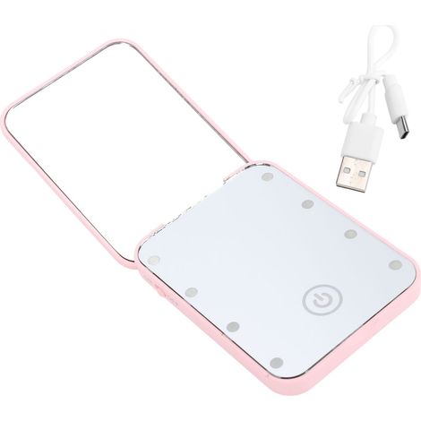 Compact LED Travel Makeup Mirror 2 Sided Magnification Rechargable Portable Handheld Small Lighted Cosmetic Mirror Pink (1/5)