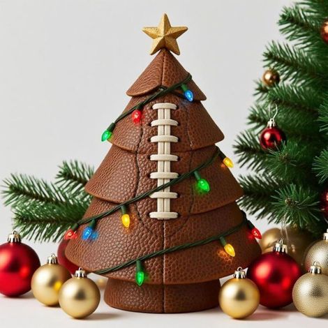 Sapin De Noël Football - Avec Étoile Dorée Et Lumières LED - Décoration Festive Pour Salon Bureau Jardin Chambre - 1 Pièce (1/5)