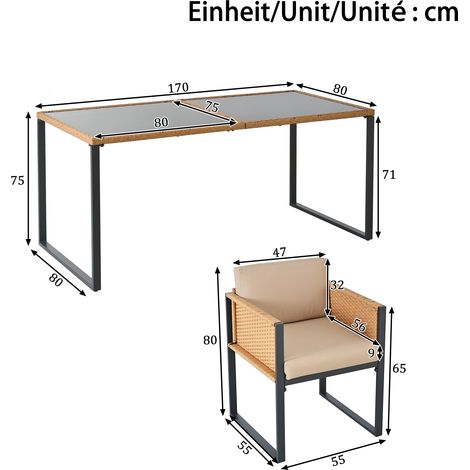 ELVMI Set Tavolo e Sedie da Giardino con 1 Tavolo e 6 Sedie, Rattan PE, Tessuto e Vetro Temperato, Nero Marrone (1/4)