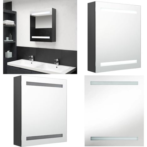 Armario de baño con espejo y LED gris 50x14x60 cm - Espejo de tocador - Luz LED