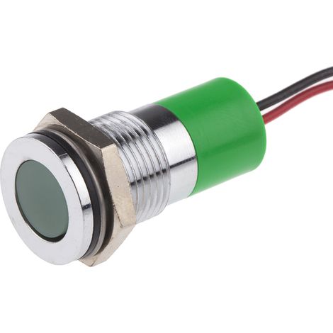 Voyant LED lumineux  Vert RS PRO, dia. 14mm, 12V c.c., IP67 ( Prix pour 1 )