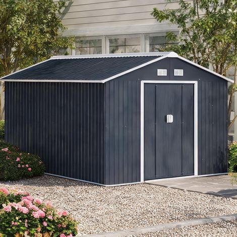 Abri de jardin coloris gris foncé en acier 386 x 340 x 200 cm (1/5)