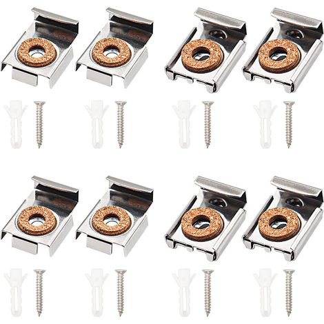 Mirror Brackets, 8 Pieces Stainless Steel Wall Mirror Brackets with Screws, Frameless Spring Adjustable Clips, Bathroom Hanger, Silver Toliet Glass Fixing. 00586 (1/5)