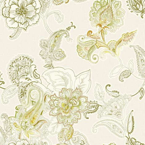 Wallquest Villa Rose Indian Damask Yellow Wallpaper Acrylic Coated Feature Wall (1/4)