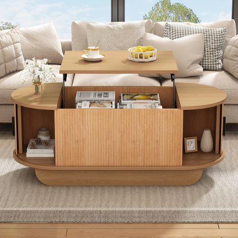 Table basse réglable jusqu'à 55,5 cm en MDF couleur bois avec grand espace de rangement (1/5)