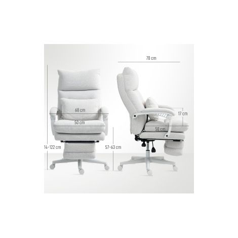 Silla de oficina ergonómica con reposapiés, respaldo 160°, crema DESVIAE (1/5)