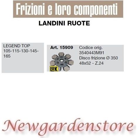 Disco embrague tractor 350mm 48x52 Z24 15909 RUEDAS LANDINI LEGEND TOP 105 165