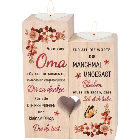 Set 2 portacandele legno cuoricino, regalo nonna incisione (1/5)