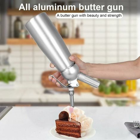 Dispensador profesional de nata montada de 500 ml con 3 boquillas de acero inoxidable, carcasa de aluminio, para mousses y cremas, cartucho de gas. (1/5)