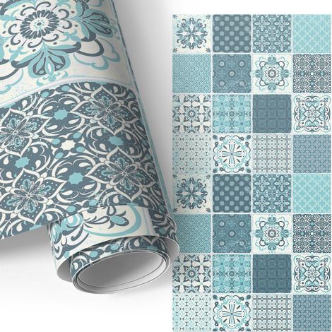 Klebefolie für Möbel - Möbelfolie - Selbstklebende - für Fensterbrett - Küchenschränke - Küchenfronten - Türkisfarbene Fliesen 65x130 cm