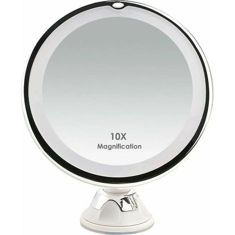 LED Lighted Cosmetic Mirror with 10x Magnification, 2 Brightness Levels and Suction Cup, 360° Swivel, Vanity Mirror Vanity Mirror with Anti-Glare Lighting for Home and On-the-go