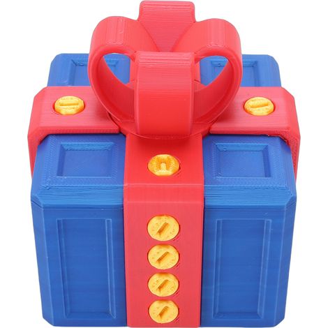 Boîte cadeau agaçante 7x6,5x6,5cm interactive 3D – Présent farce vis anniversaire Noël printemps rouge et bleu (1/5)