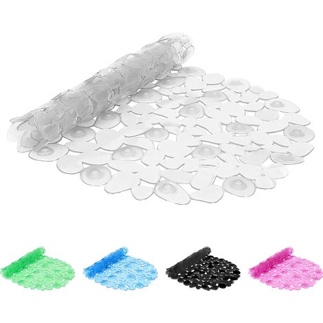 Shower Mats Anti-Mould Anti Slip Bath Mats Frosted Pebble PVC Oval Bathtub Mat with Drain Holes and Strong Suction Cups Grip 67x 35cm for Bathroom Hotel Pet Shower(Transparent) (1/5)