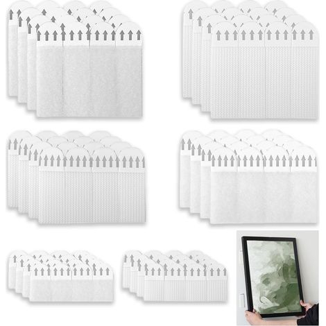 36 paires de bandes adhésives pour tableaux sans perçage, résistantes à l'humidité Forte adhérence, retrait sans résidus, capacité de charge élevée, installation rapide, 7 x 1,6 cm (1/5)