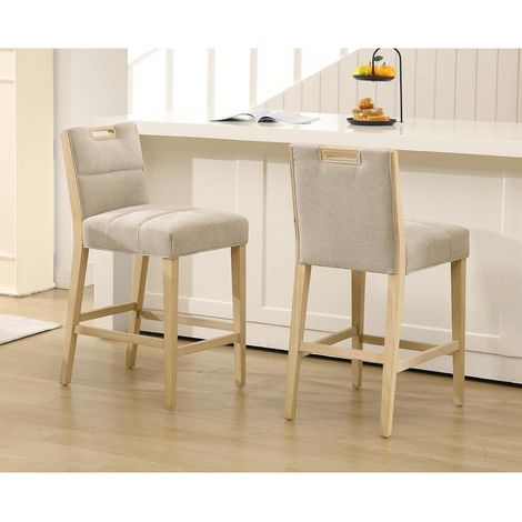 Barhocker 4er Set Chenille mit Griff-Rückenlehne und Fußstütze, Beige (1/5)