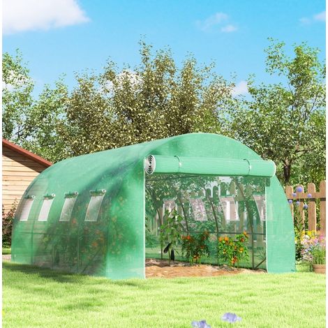 Telo di ricambio per serra 400 x 300 x 200 cm, con porta con zip e finestre, verde DESVIAE (1/5)